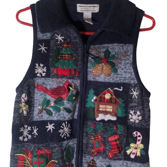 heirloom collections Sweaters - Heirloom Christmas VTG Y2k festive embroidered collection sweater cardigan vest